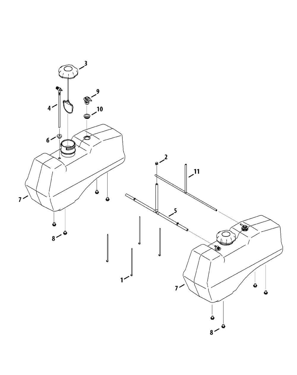 Fuel Tank Assembly Diagram and Parts List for S6031-KW 53DI8DU6050-31HP Cub Cadet Lawn Tractor